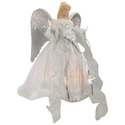 Northlight 12" Lighted Silver & White Angel With Wings Christmas Tree Topper, Clear Lights 11 Northlight 12" Lighted Silver & White Angel With Wings Christmas Tree Topper, Clear Lights -Northlight D676410S 3