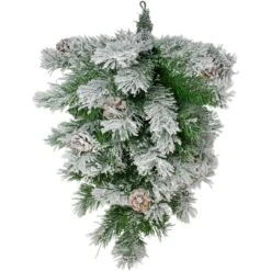 Northlight 22" Unlit Snowy Flocked Angel Pine With Pine Cones Christmas Teardrop Swag