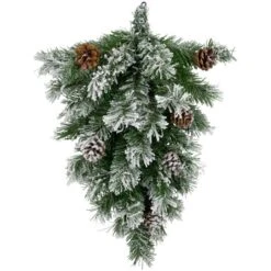 Northlight 22" Unlit Snowy Flocked Angel Pine With Pine Cones Christmas Teardrop Swag -Northlight D676430S 11