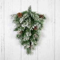Northlight 22" Unlit Snowy Flocked Angel Pine With Pine Cones Christmas Teardrop Swag -Northlight D676430S 14