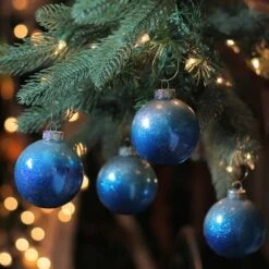 Northlight 4ct. 2.75" Blue & Silver Glittered Glass Christmas Ornament Ball Set 8 Northlight 4ct. 2.75" Blue & Silver Glittered Glass Christmas Ornament Ball Set -Northlight D676458S 2