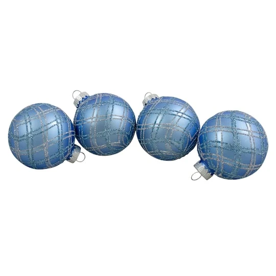 Northlight 4ct. 2.75" Blue & Silver Plaid Glitter Glass Christmas Ornament Ball Set 4 Northlight 4ct. 2.75" Blue & Silver Plaid Glitter Glass Christmas Ornament Ball Set - Image 2