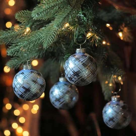 Northlight 4ct. 2.75" Blue & Silver Plaid Glitter Glass Christmas Ornament Ball Set 5 Northlight 4ct. 2.75" Blue & Silver Plaid Glitter Glass Christmas Ornament Ball Set - Image 3