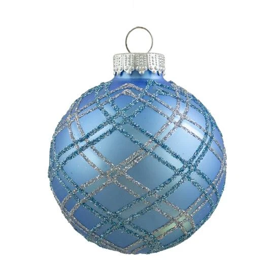 Northlight 4ct. 2.75" Blue & Silver Plaid Glitter Glass Christmas Ornament Ball Set 6 Northlight 4ct. 2.75" Blue & Silver Plaid Glitter Glass Christmas Ornament Ball Set - Image 4