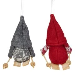 Northlight 4" Gray & Red Skiing Santa Gnome Christmas Ornament Set 10 Northlight 4" Gray & Red Skiing Santa Gnome Christmas Ornament Set -Northlight D676475S 3
