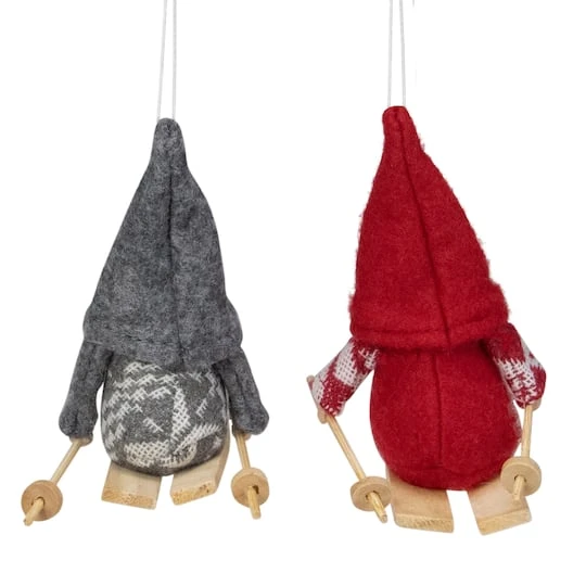 Northlight 4" Gray & Red Skiing Santa Gnome Christmas Ornament Set 6 Northlight 4" Gray & Red Skiing Santa Gnome Christmas Ornament Set - Image 4