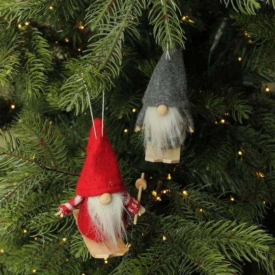 Northlight 4" Gray & Red Skiing Santa Gnome Christmas Ornament Set 7 Northlight 4" Gray & Red Skiing Santa Gnome Christmas Ornament Set - Image 5