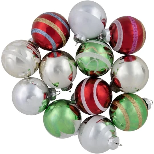 Northlight 12ct. 2" Multicolor Vintage Design Glass Ball Ornaments 10 Northlight 12ct. 2" Multicolor Vintage Design Glass Ball Ornaments - Image 8