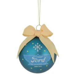 Northlight 3" Matte Blue Ford The Universal Car With Beige Ribbon Glass Ball Ornament