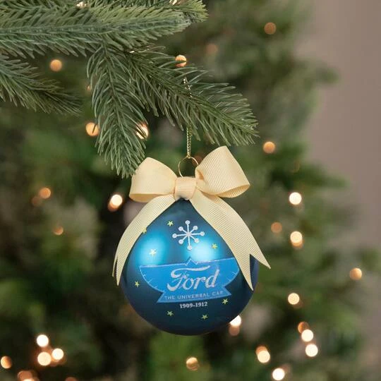 Northlight 3" Matte Blue Ford The Universal Car With Beige Ribbon Glass Ball Ornament 5 Northlight 3" Matte Blue Ford The Universal Car With Beige Ribbon Glass Ball Ornament - Image 3