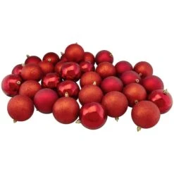 Northlight 32ct. 3.25" 4-Finish Red Shatterproof Ball Ornaments