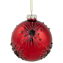 Northlight 4" Red & Brown Beaded Bursting Snowflake Glass Ball Ornament -Northlight D676563S 11