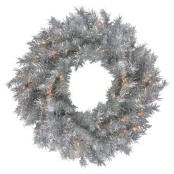 Northlight 24" Pre-Lit Silver Tinsel Artificial Christmas Wreath