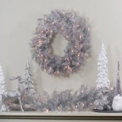 Northlight 24" Pre-Lit Silver Tinsel Artificial Christmas Wreath -Northlight D676607S 2