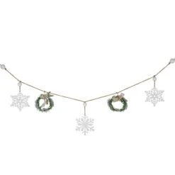 Northlight 4.75ft. Snowflake & Frosted Pine With Wooden Beads Christmas Garland -Northlight D676709S 11