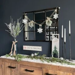 Northlight 4.75ft. Snowflake & Frosted Pine With Wooden Beads Christmas Garland -Northlight D676709S 13