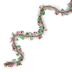 Northlight 50ft. White, Red & Green Christmas HO HO HO Wrapped Tinsel Garland