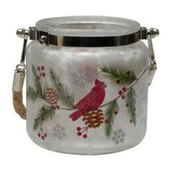Northlight 4" Hand Painted Christmas Cardinal & Pine Flameless Glass Christmas Candle Holder -Northlight D676735S 1 1
