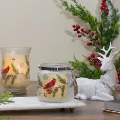 Northlight 4" Hand Painted Christmas Cardinal & Pine Flameless Glass Christmas Candle Holder -Northlight D676735S 2
