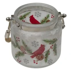 Northlight 4" Hand Painted Christmas Cardinal & Pine Flameless Glass Christmas Candle Holder -Northlight D676735S 3