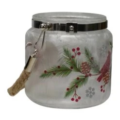 Northlight 4" Hand Painted Christmas Cardinal & Pine Flameless Glass Christmas Candle Holder -Northlight D676735S 5