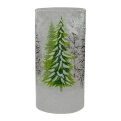 Northlight 8" Hand Painted Christmas Pine Trees Flameless Glass Candle Holder -Northlight D676736S 1 1