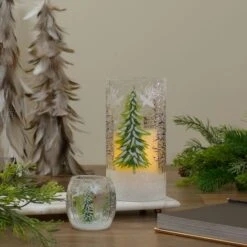 Northlight 8" Hand Painted Christmas Pine Trees Flameless Glass Candle Holder -Northlight D676736S 2