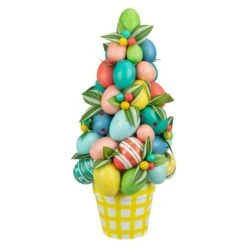 Northlight 17" Colorful Easter Egg Tree In Yellow Gingham Pot