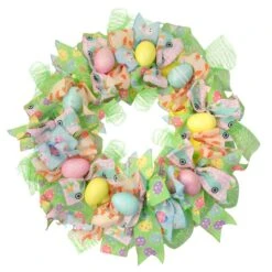 Northlight Pastel Easter Egg And Ribbons Wreath 22" Unlit