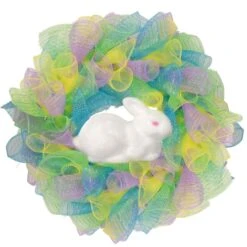 Northlight Colorful Deco Mesh Ribbon Easter Bunny Wreath 24" Unlit -Northlight D688740S 1 1