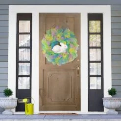 Northlight Colorful Deco Mesh Ribbon Easter Bunny Wreath 24" Unlit -Northlight D688740S 2