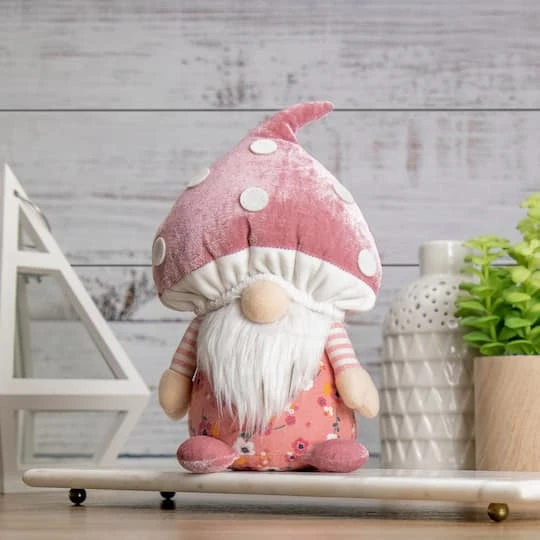Northlight 10.5" Pink Springtime Floral Mushroom Gnome 5 Northlight 10.5" Pink Springtime Floral Mushroom Gnome - Image 3