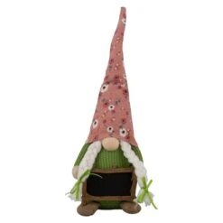 Northlight 16" Pink Floral Springtime Gnome With Message Board