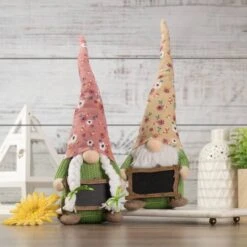 Northlight 16" Pink Floral Springtime Gnome With Message Board -Northlight D688750S 2