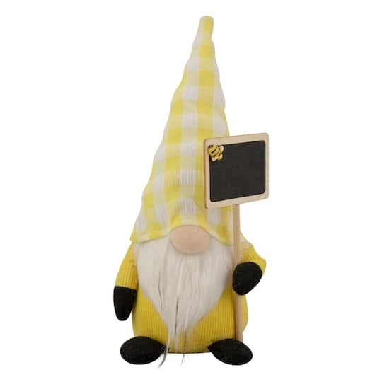 Northlight 10" Yellow Gingham Hat Springtime Gnome With Chalk Board 4 Northlight 10" Yellow Gingham Hat Springtime Gnome With Chalk Board - Image 2