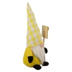 Northlight 10" Yellow Gingham Hat Springtime Gnome With Chalk Board 12 Northlight 10" Yellow Gingham Hat Springtime Gnome With Chalk Board -Northlight D688754S 4