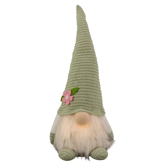Northlight 12" Lighted Green Spring Gnome With Flower Hat 4 Northlight 12" Lighted Green Spring Gnome With Flower Hat - Image 2
