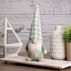 Northlight 12" Spring Gnome With Green Plaid Hat -Northlight D688767S 2
