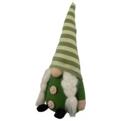 Northlight 9.25" Green Striped Hat Girl Springtime Gnome -Northlight D688768S 3