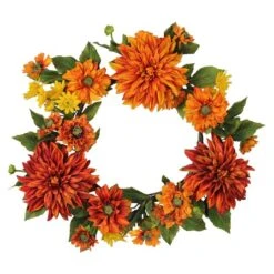 Northlight Mums And Daisies Twig Artificial Floral Wreath Orange 22" 7 Northlight Mums And Daisies Twig Artificial Floral Wreath Orange 22" -Northlight D688800S 1 1