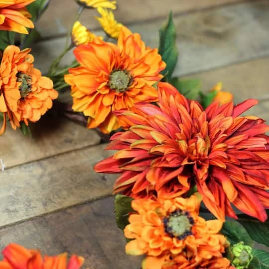 Northlight Mums And Daisies Twig Artificial Floral Wreath Orange 22" 5 Northlight Mums And Daisies Twig Artificial Floral Wreath Orange 22" - Image 3
