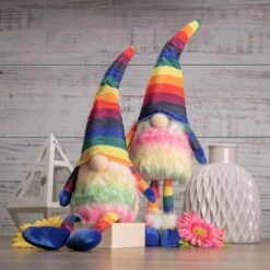 Northlight 20" Bright Striped Rainbow Springtime Gnome With Dangling Legs -Northlight D688814S 2