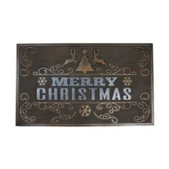Northlight Gold & Silver Reindeer Merry Christmas Doormat
