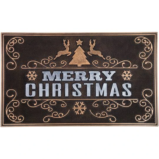 Northlight Gold & Silver Reindeer Merry Christmas Doormat 7 Northlight Gold & Silver Reindeer Merry Christmas Doormat - Image 5