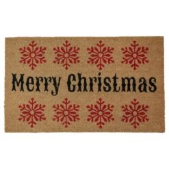 Northlight 30" Merry Christmas Snowflake Natural Coir Doormat