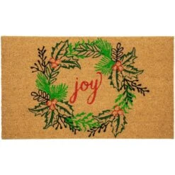 Northlight 30" Joy Wreath Natural Coir Christmas Doormat