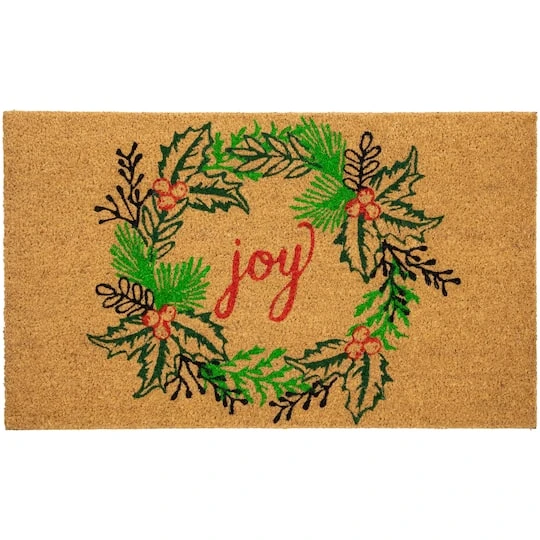 Northlight 30" Joy Wreath Natural Coir Christmas Doormat 3 Northlight 30" Joy Wreath Natural Coir Christmas Doormat
