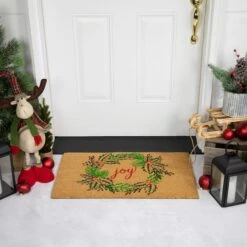 Northlight 30" Joy Wreath Natural Coir Christmas Doormat 11 Northlight 30" Joy Wreath Natural Coir Christmas Doormat -Northlight D716725S 2