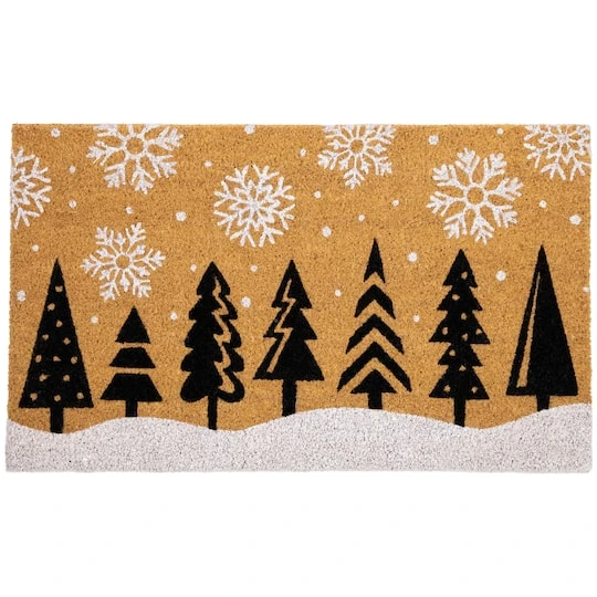 Northlight 30" Natural Coir Trees & Snowflakes Christmas Doormat 4 Northlight 30" Natural Coir Trees & Snowflakes Christmas Doormat - Image 2