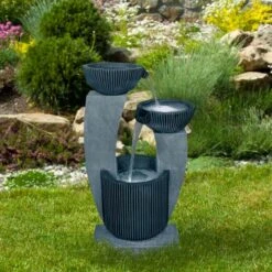 Northlight 32" Lighted Blue Modern Tiered Outdoor Garden Water Fountain -Northlight D716941S 2